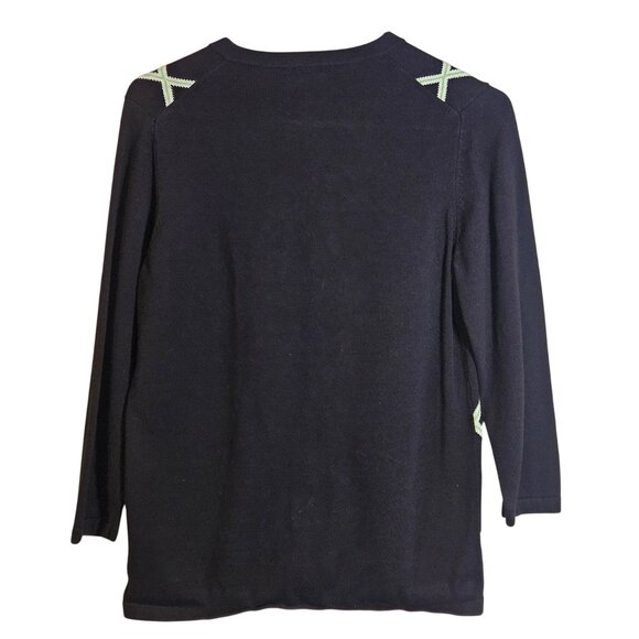 Fairway & Greene Women’s Argyle M Pima Cotton Cardigan Black Minimalist Retro - Picture 3 of 11